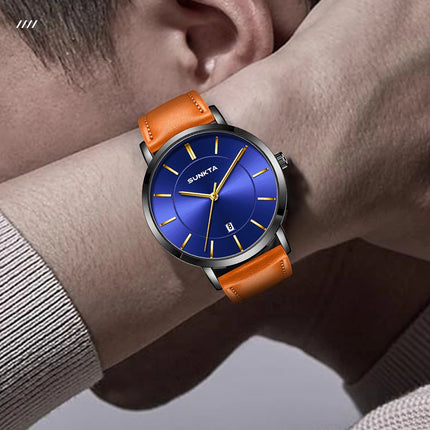 Relojes LIGE Sunkta ultrafinos para hombre, reloj de pulsera informal de moda de negocios Retro, reloj de cuarzo Simple con fecha de cuero resistente al agua para hombre