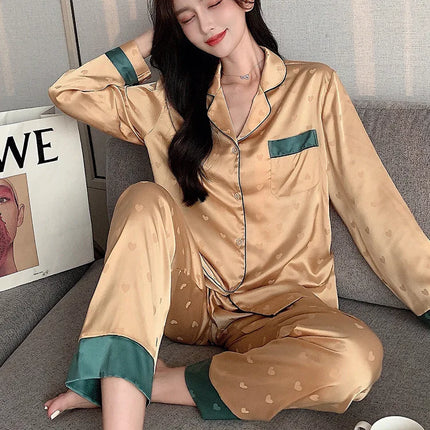 Conjunto de Pijama de Seda de Hielo de Otoño para Mujer – 2 Piezas Moderno y Elegante