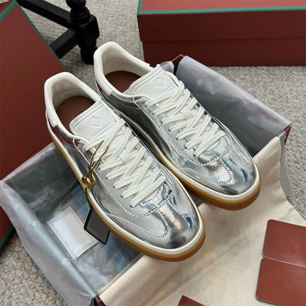 2025 nuevos zapatos de entrenamiento LP, zapatillas planas con cordones y punta redonda de cuero genuino, zapatillas blancas informales con estilo Unisex, estilo deportivo