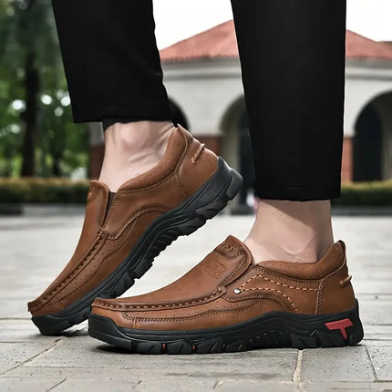 Zapatos de cuero hechos a mano para hombre, mocasines informales sin cordones para exteriores, zapatos de cuero para hombre, mocasines planos, zapatos para caminar antideslizantes, triangulación de envíos