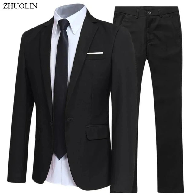Trajes para hombre elegante boda 2 piezas conjunto chaquetas pantalones Blazers traje Formal ajustado moda negocios clásico 2025 disfraz