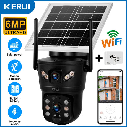 KERUI-cámara Solar impermeable para exteriores, 6MP, 4G, SIM, WIFI, lente Dual, Panel Solar, seguridad del hogar, vídeo CCTV, vigilancia V380pro
