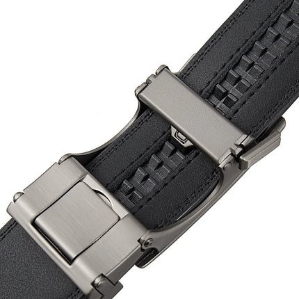 Cinturón de cuero genuino de alta calidad para hombre, hebilla automática ajustable, cinturón de trinquete cortable negro/marrón para hombre