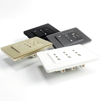 Enchufe de Pared de Vidrio Templado con Puertos USB Dual Tipo C – 118x75mm, 110V