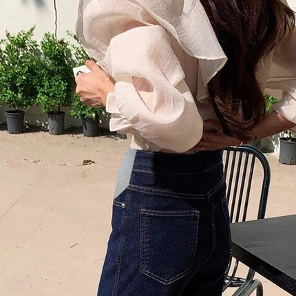 Nuevo artículo novedoso de moda coreana, pantalones vaqueros recortados elásticos de maternidad de mezclilla azul profundo, pantalones de verano y otoño para mujeres embarazadas