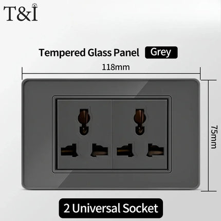 Enchufe de Pared de Vidrio Templado con Puertos USB Dual Tipo C – 118x75mm, 110V