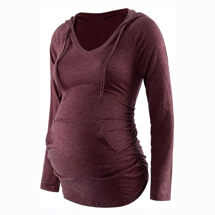 Sudaderas con capucha de maternidad para mujer, sudaderas con capucha de manga larga con cuello en V y estampado a rayas, Top para mamá embarazada, ropa de otoño e invierno para lactancia