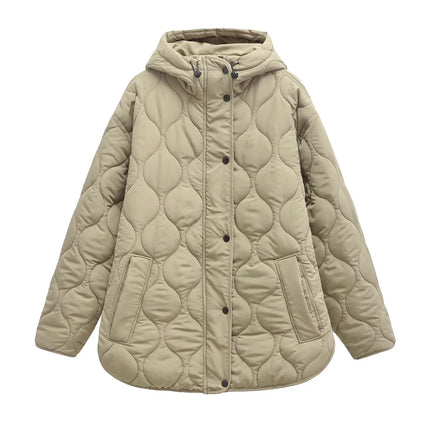 Otoño e Invierno nueva chaqueta holgada acolchada de algodón de manga larga con capucha y cordón para mujer