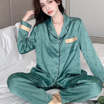 Conjunto de Pijama de Seda de Hielo de Otoño para Mujer – 2 Piezas Moderno y Elegante