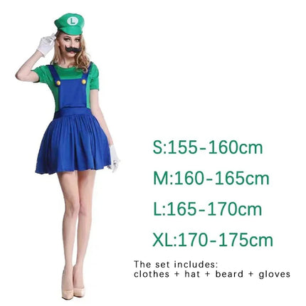 Juego Marios Super Luigi hermanos uniforme conjunto disfraces Cosplay Anime divertido adultos hombres mono mujer vestido disfraz de Halloween