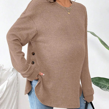 Ropa de maternidad Premama Blusa de manga larga Otoño Invierno suelta mujeres embarazadas suéter con cuello redondo camisetas sudadera pulóver Tops