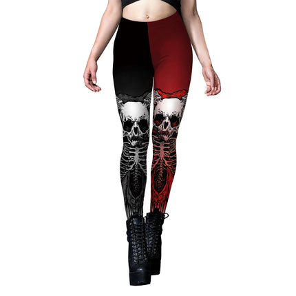 [Eres mi secreto] Legging con estampado de esqueleto de Halloween, Legging Punk para mujer, pantalones tobilleros góticos para Fitness, mallas negras elásticas sexis