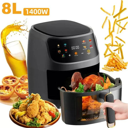 Freidora de aire de 1400 W y 8 l sin aceite, programable, inteligente, con pantalla LED táctil, ciclo térmico, para el hogar, para cocinar patatas fritas, pollo