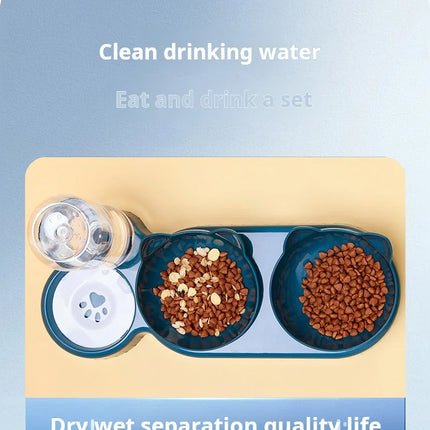Cuencos para mascotas con alimentador de agua, diseño de oreja inclinado, juego de cuencos para agua y comida para gatos con botella de agua por gravedad para protección del cuello, 3 en 1