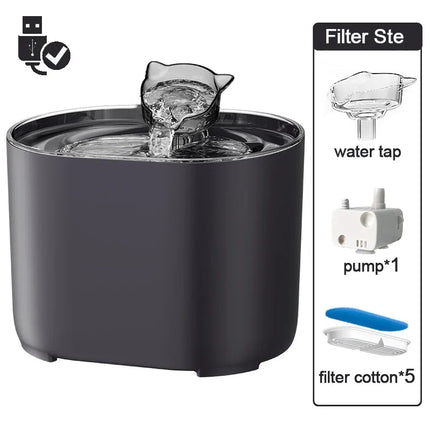 Fuente de agua con filtro automático para mascotas, bebedero eléctrico silencioso con USB, bebedero de recirculación