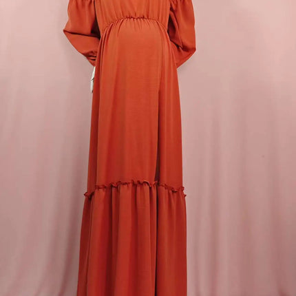 Vestido de sesión de fotos de maternidad: vestido sexy con hombros descubiertos, mangas abullonadas juguetonas y ropa con abertura para piernas para fotografía de mujeres embarazadas