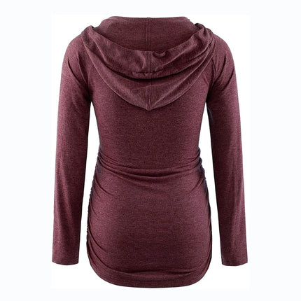 Sudaderas con capucha de maternidad para mujer, sudaderas con capucha de manga larga con cuello en V y estampado a rayas, Top para mamá embarazada, ropa de otoño e invierno para lactancia
