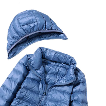 Haze Blue Chaqueta larga liviana para mujer, abrigo de manga larga con capucha, talla asiática M-7XL, Parkas disponibles en rojo, negro, azul y morado