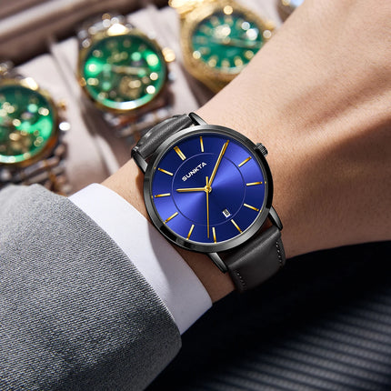 Relojes LIGE Sunkta ultrafinos para hombre, reloj de pulsera informal de moda de negocios Retro, reloj de cuarzo Simple con fecha de cuero resistente al agua para hombre