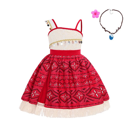 Traje para niñas, disfraz de Cosplay para niños, vestido de princesa para fiesta, vestido de playa informal de verano, conjunto de peluca y collar, vestidos de fiesta para niñas