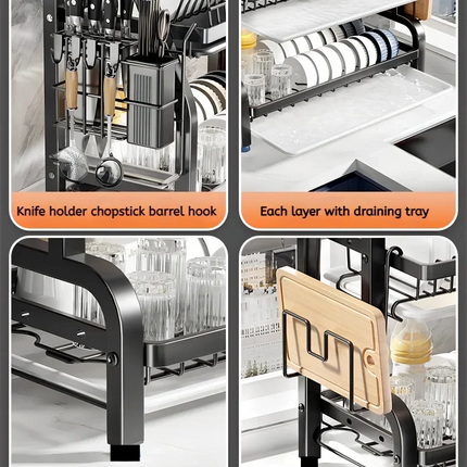 Nuevo Estante Escurridor de Platos de 2 Niveles – Compacto, Antióxido y con Soporte para Utensilios