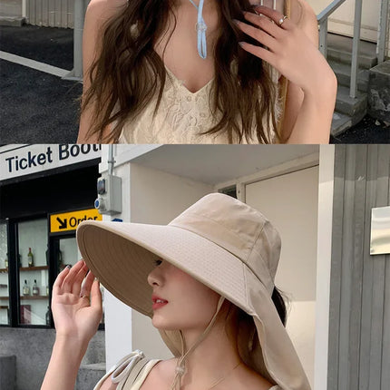 Sombrero de cubo para el sol al aire libre para mujeres y niñas, sombrero de pesca, sombrero de cubo de ala ancha con cubierta para el cuello, gorra de Safari con protección UPF 50+