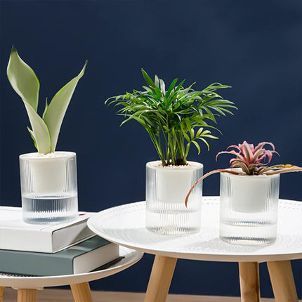 Maceta de flores perezosa, maceta hidropónica automática absorbente de agua, maceta de plástico transparente de doble capa, maceta de riego para el hogar