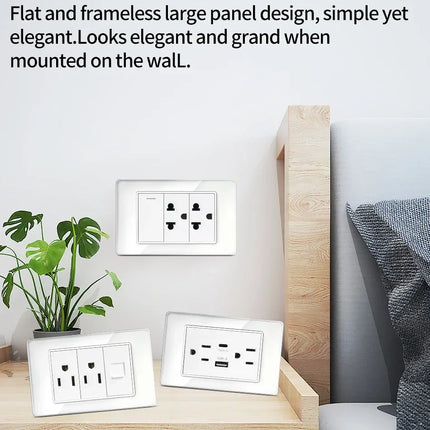 Enchufe de Pared de Vidrio Templado con Puertos USB Dual Tipo C – 118x75mm, 110V