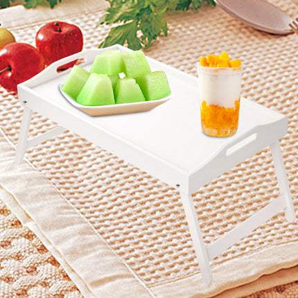 Bandeja de cama de bambú para desayuno con patas plegables, perfecta para uso en sofá, TV, computadora portátil o snacks, para servir el desayuno en la cama (negro/blanco)