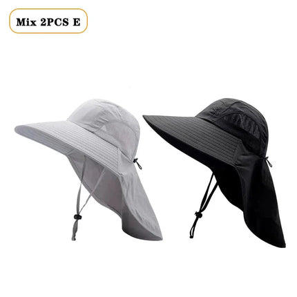 Gorro de pescador impermeable para verano, gorro con protección solar para senderismo al aire libre, pesca, ciclismo, alero grande, protección para el cuello, 1/2/4 Uds.
