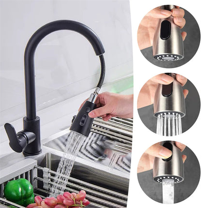 Grifo de Cocina de Acero Inoxidable con Pulverizador Desplegable – Rotación de 360°, Diseño Moderno y Fácil de Limpiar