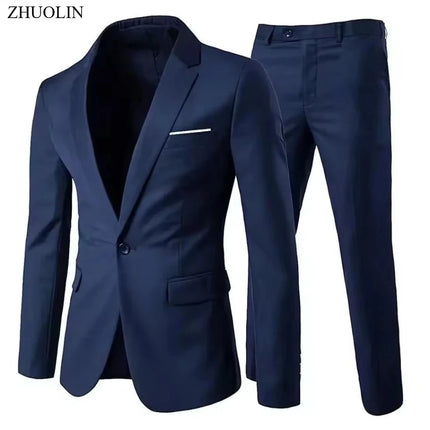 Trajes para hombre elegante boda 2 piezas conjunto chaquetas pantalones Blazers traje Formal ajustado moda negocios clásico 2025 disfraz