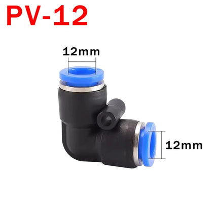 Juego de 20 Conectores Neumáticos en Codo PV – 90° de Plástico, Conector Rápido de 2 Vías (4mm / 6mm / 8mm / 10mm)