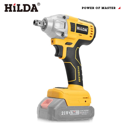 HILDA-llave eléctrica sin escobillas con batería de iones de litio de 1/2 pulgadas, herramientas eléctricas inalámbricas para batería Makita de 18V con luz Led