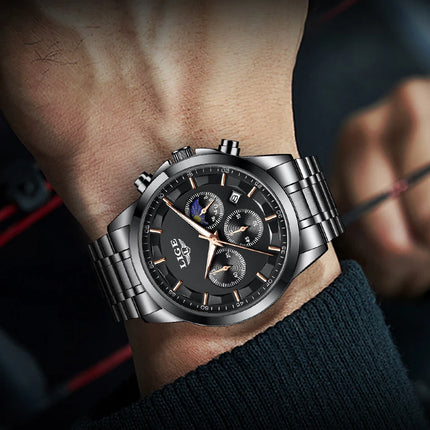 Reloj de Cuarzo LIGE para Hombre – Lujo Clásico con Fase Lunar y Fecha Automática