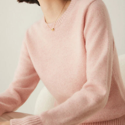 Suéter elegante de Cachemira de 100% con cuello redondo para mujer, jersey de Color sólido, ropa informal básica de otoño e invierno, prendas de punto gruesas y cálidas, Tops suaves