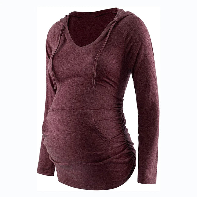 Sudaderas con capucha de maternidad para mujer, sudaderas con capucha de manga larga con cuello en V y estampado a rayas, Top para mamá embarazada, ropa de otoño e invierno para lactancia