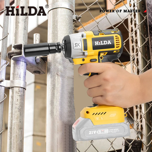 HILDA-llave eléctrica sin escobillas con batería de iones de litio de 1/2 pulgadas, herramientas eléctricas inalámbricas para batería Makita de 18V con luz Led