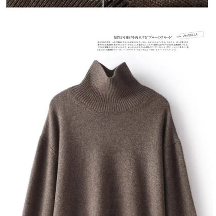 Otoño e Invierno nuevo 100% suéter de cachemira pura suéter de cuello alto grueso para mujer suéter de punto suelto