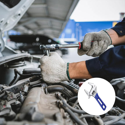 Llave ajustable de 5 pulgadas, apertura amplia de 0 a 30 cm, acero al cromo vanadio forjado, con mango corto.