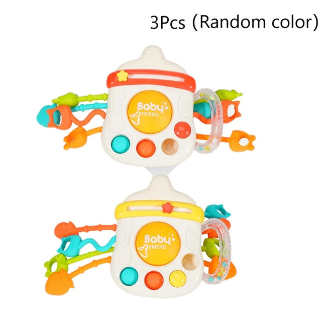 Juguete masticable para bebés en forma de botella de leche; Cuerda de sonajero para aliviar la dentición y desarrollar temprano