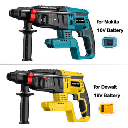 Taladro Eléctrico Sin Escobillas 26 mm | Martillo Rotativo Multifuncional Inalámbrico Compatible con Baterías Makita/Dewalt 18V