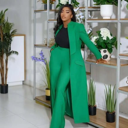 Conjunto de chaqueta larga X de manga larga para mujer, abrigo + traje de pantalón largo, ropa de calle de primavera 2025, conjunto de dos piezas, trajes de trabajo de África OL