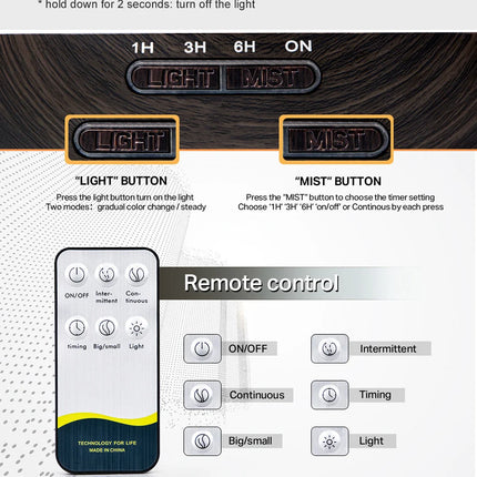 Difusor de aceites esenciales aromaterapia Humidificador de aire ultrasónico Control remoto automático Humidificador 300 500 1000ml