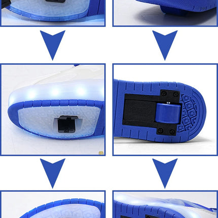 Zapatos de patín con luz Led de dos ruedas para niños y niñas, zapatillas deportivas luminosas, monopatín con carga USB