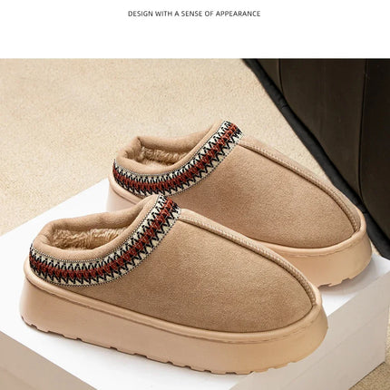 Zapatillas de invierno para mujer, Interior de felpa, antideslizantes, suela gruesa, zapatos de casa cálidos bordados a la moda para mujer