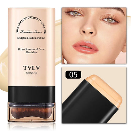 TVLV borrador base maquillaje en barra 20g, con pincel para iluminar la piel base líquida, corrector de maquillaje duradero