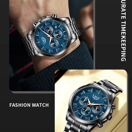 Reloj de Cuarzo LIGE para Hombre – Lujo Clásico con Fase Lunar y Fecha Automática