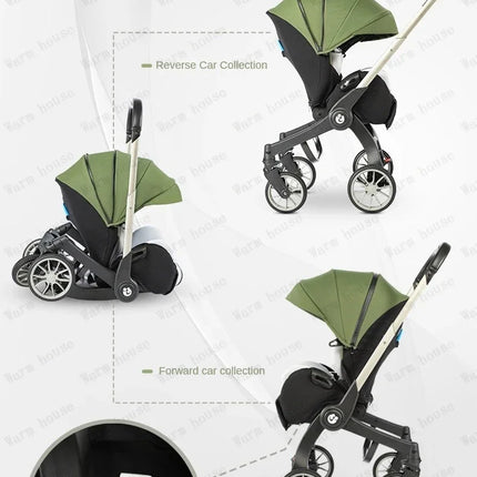 Sistema de viaje convertible 4 en 1: cochecito reversible con asiento y moisés para automóvil infantil, portabebés de recién nacido a niño pequeño