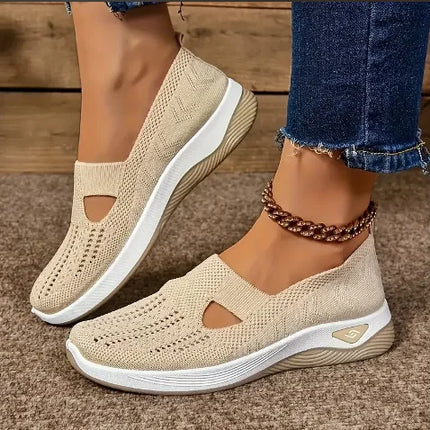 Zapatos de mujer, zapatillas transpirables de Color sólido, zapatillas informales de verano para mujer, zapatos informales de punto bajos, zapatos para mamá